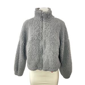 Urban Outfitters Gray Sherpa Fleece Zip Up High Neck Long Sleeve Coat Jacket XS